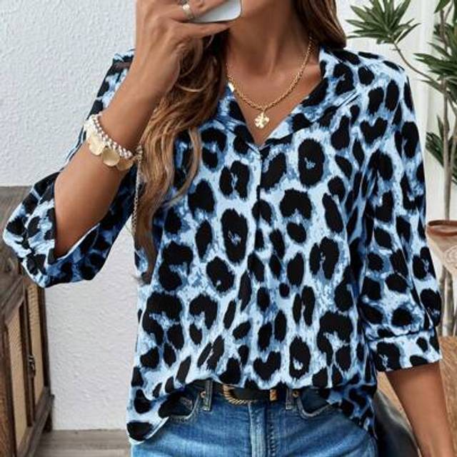 SHEIN Women&#39;s Classic Leopard Print Casual Blouse, Everyday Wear