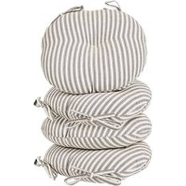 Set of 4 Grey Striped Round Summer Outdoor Garden Chair Seat Pad Cushions - 40cm x 40cm