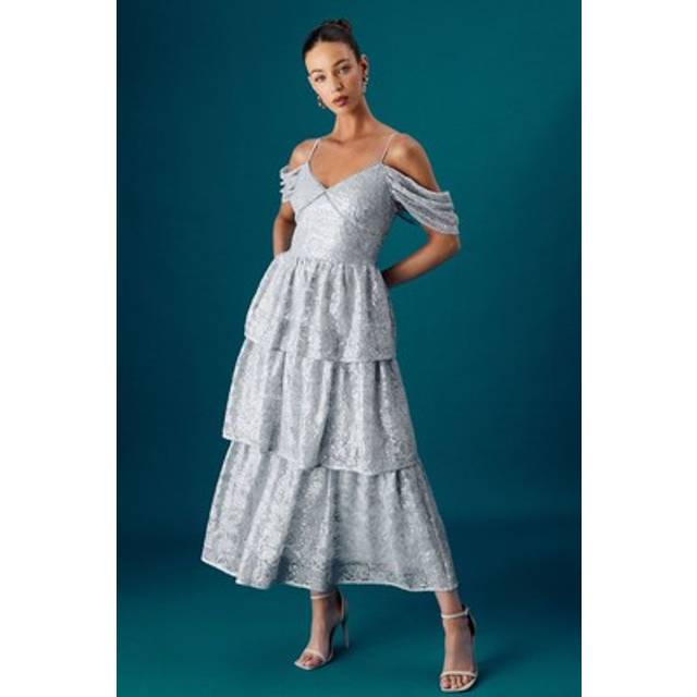 Coast Muse Lace Sequin Tiered Dress - Blue - 8
