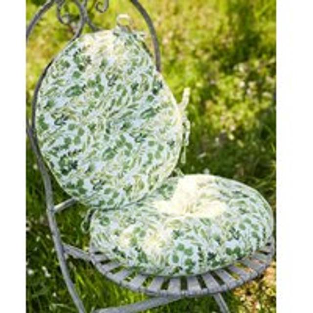 Set of 4 Green Round Summer Outdoor Garden Chair Seat Pad Cushions - 40cm x 40cm