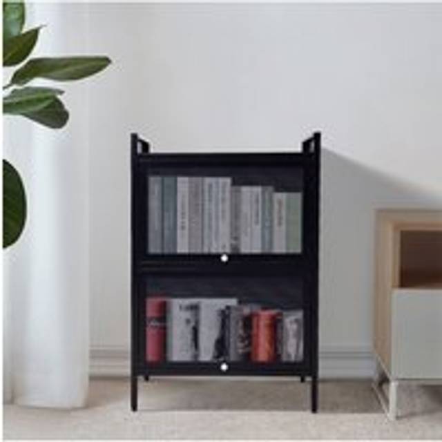 Living And Home Black Steel File Cabinet With Transparent Flip-Up Door - One Size