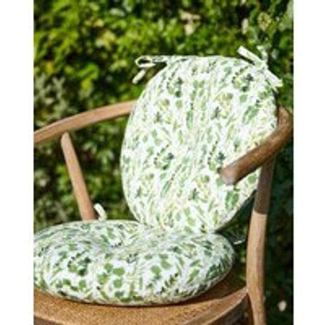 Set of 2 Green Round Summer Outdoor Garden Chair Seat Pad Cushions - 40cm x 40cm