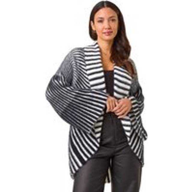 Shawl Fluffy Striped Knit Cardigan - Black - 20