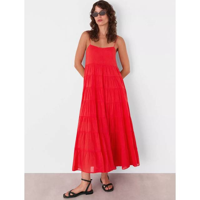 Whistles Strappy Tiered Maxi Sun Dress, Red