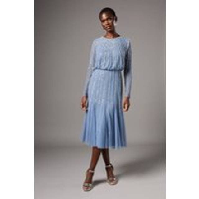 Party Sequin Long Sleeve Midi Dress - Dusty Blue - 14