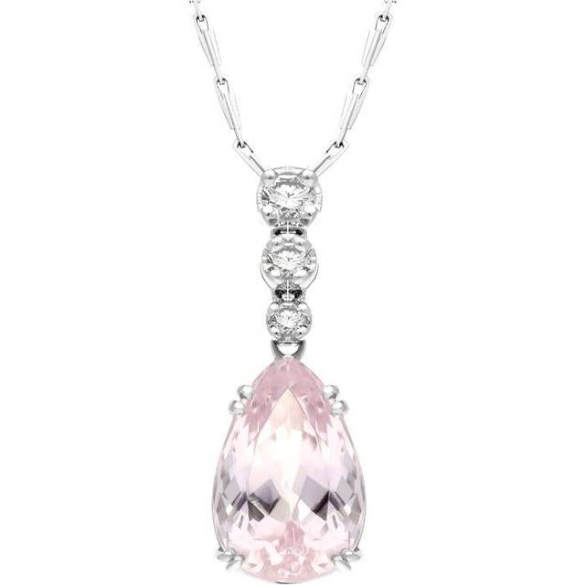 18ct White Gold 3.83ct Kunzite Diamond Pear Shaped Necklace - White Gold