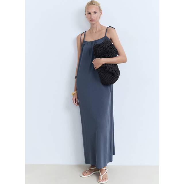 Bow cotton dress blue - Woman - 12 - MANGO - Blue