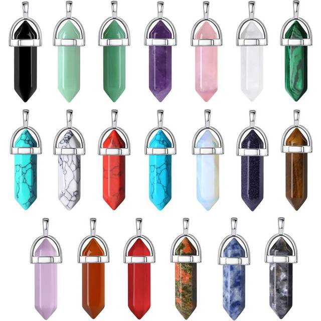 20Pcs Healing Crystal Pendant Charms Jewelry Making Natural Gemstone Bulk Obsidian Rose Quartz Carnelian