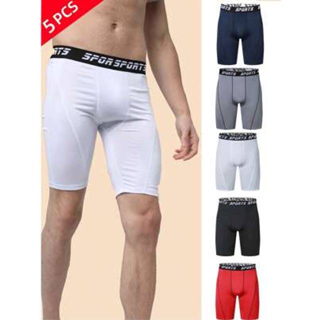 SHEIN 5pcs Basic Casual Sport Polyester Quick-Dry Elastic Lift Hip Letter Printed Mid-Waist Boxer Briefs For Men