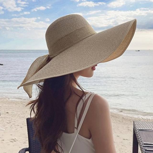 SHEIN 1pc Women Bow Decor Sun Protection Boho Straw Hat For Summer Boho