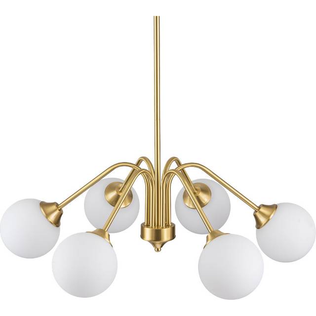 6 - Light Sputnik Chandelier with Glass Accents - Brass (22.5cm H X 75cm W X 75cm D)