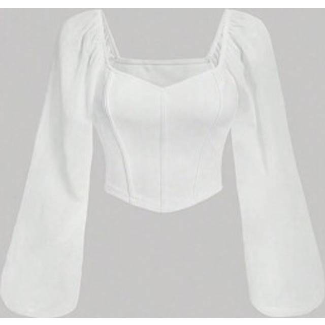SHEIN Plus Size Sweetheart Neckline Corset Lantern Sleeve Blouse,Valentine Day