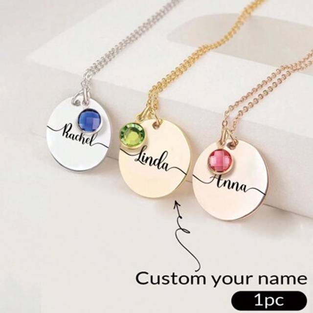 SHEIN 1pc Personalized Birthstone Name Necklace For Women Girls Wife Push Presents For New Mom, Custom Birthday Gift Bridesmaid Jewelry Gold Silver Rose Mot