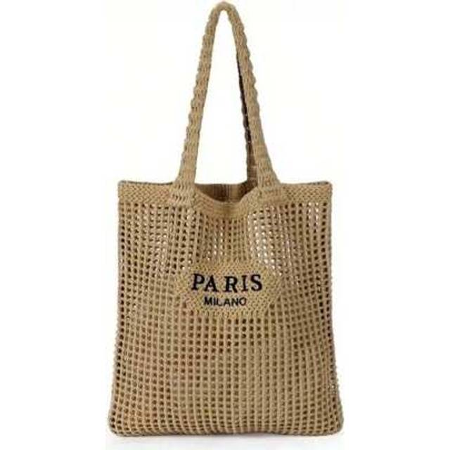 SHEIN Knitted Shoulder Bag, Versatile Beach Tote Bag With Embroidered Hollow Letter Design, Casual Travel