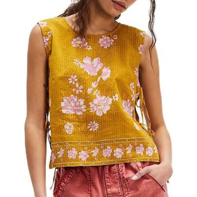 SHEIN Tie Side Tank Tops For Women Y2K Sleeveless Square Neck Embroidery Floral Free Lace Up Cropped Vest People Embroidered Crop Tank