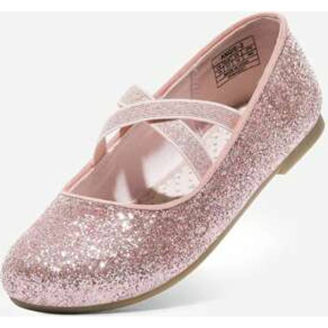 SHEIN Girl&#39;s Ballet Flat Kids Glitter Mary Jane Flower Dress Shoes For Wedding Party