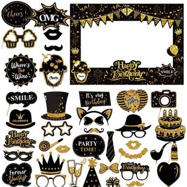 SHEIN 1/38/39pcs Gold Glitter Birthday Frame Photobooth Prop For Men Women Birthday Party Decoration