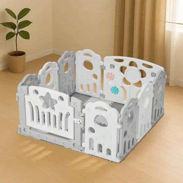 SHEIN M.J COMFY-LIFE Foldable Baby Playpen Large Plastic Play Pen Bear Babies Fence With Foam Play Mat For Baby And Toddlers (1.55 * 1.55m) (Large (1.55 * 1
