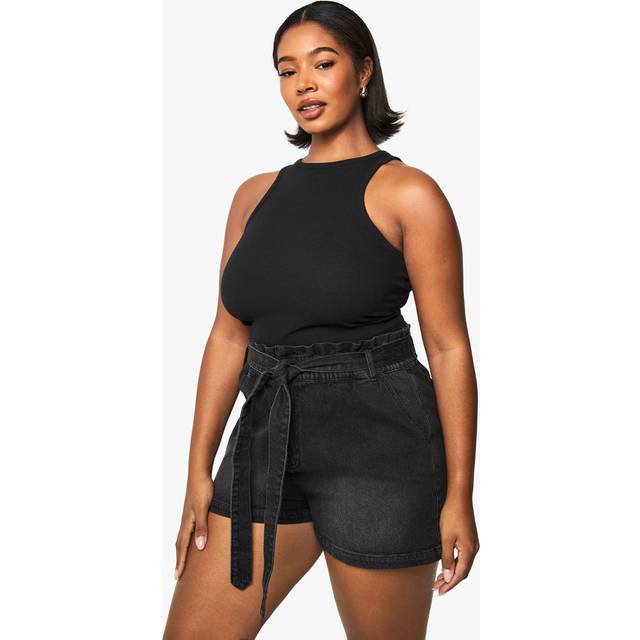 Womens Plus Paperbag Waist Denim Short - Black - 18