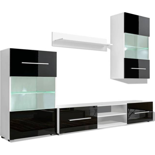 vidaXL 4 pcs Black High Gloss Wall Display Cabinet TV Unit with LED Lighting