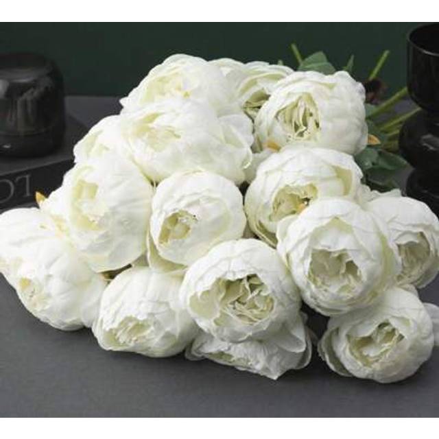 SHEIN 5/2/1pc 20.1&#34; Artificial Peony Flowers With Plastic Stem, White Vintage Peony Artificial Flowers, Silk Floral Fake Flower Bouquet For Home Table Meeti