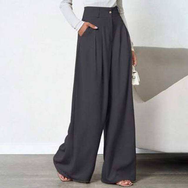 SHEIN 100%Cotton Tall Women Beige Deep Pleated Linen Pant