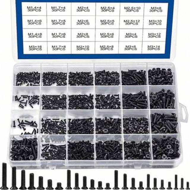 SHEIN 450/650/720pcs Countersunk Flat Head Phillips Mini Screw Set M1.4 M1.7 M2 M2.5 M3 Carbon Steel Computer Notebook Laptop Screws Kit