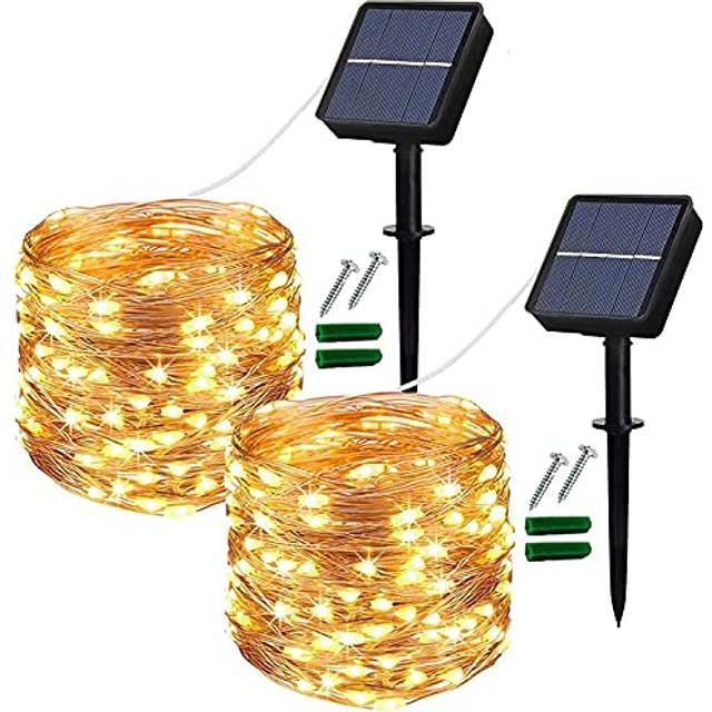 Solar String Lights Outdoor, 2 Pack 120 LED Solar Garden Lights Waterproof 12M/40Ft 8 Modes Indoor/Outdoor Fairy Lights Copper Wire Decorative Li