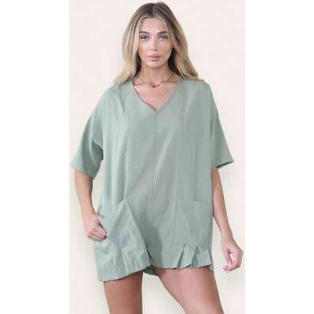 KATCH ME Women&#39;s Casual Plain V Neck Half Sleeve Side Pocket Loose Playsuit, Comfort Basic Minimalist, Comfortable Womenswear, Holiday Playsuit
