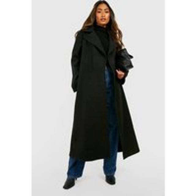 Womens Oversized Maxi Wool Look Coat - Black - 10, Black