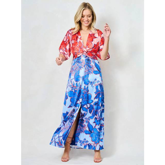 Hope & Ivy The Bernadette Colour Block Floral Maxi Dress, Multi