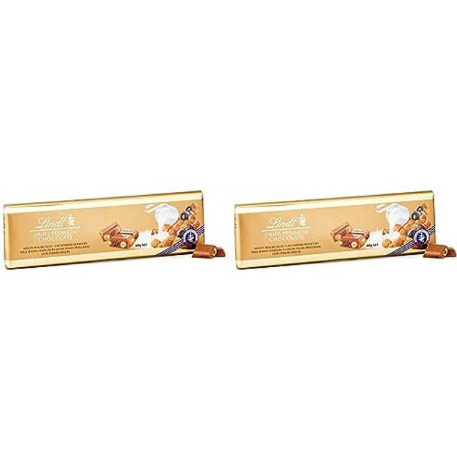 Lindt Swiss Milk Chocolate Hazelnut and Raisin Gold Bar 300 g (Pack of 2)
