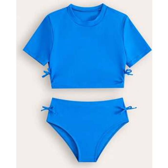 SHEIN New Fashion Tween Girl Solid Color Fabric Two-Piece Swimwear Set