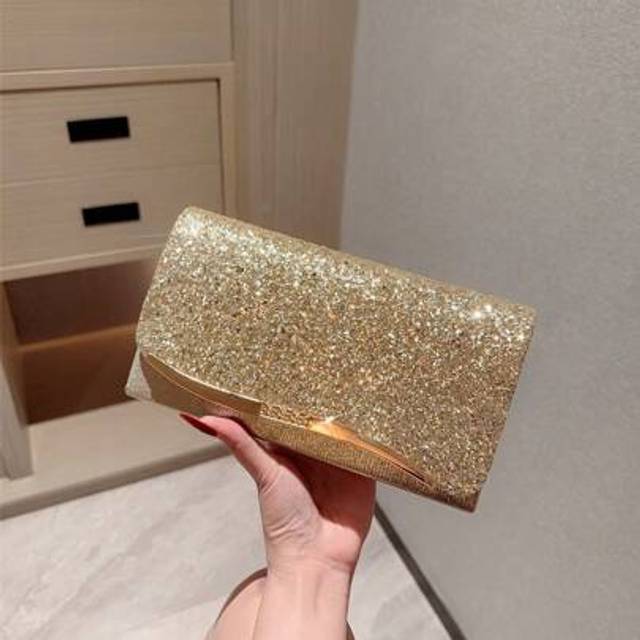 SHEIN 1pc Shiny Metallic Flip Cover Clutch Purse, Decorated Envelope Style Evening Bag For Romantic Wedding, Prom, Party, Bridal