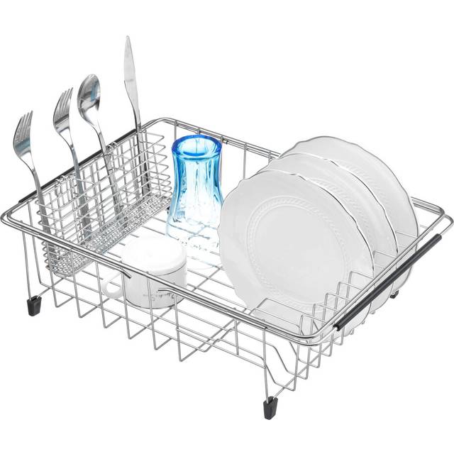 iPEGTOP Expandable Dish Drying Rack and Utensil Cutlery Holder, 304 Stainless Steel Over Sink Dish Rack, Dish Drainer in Sink or On Counter, Rustproof