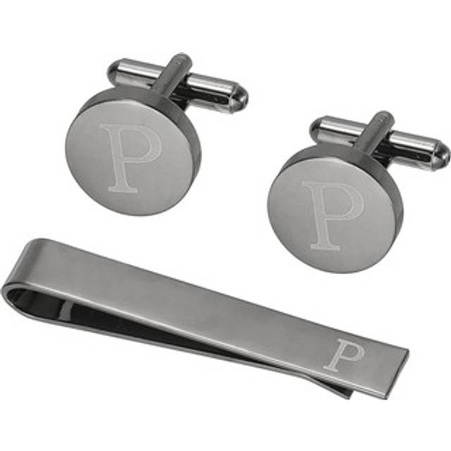 Cuff Links, Tie Clip And Cufflink Set For Men, Letter P(black)