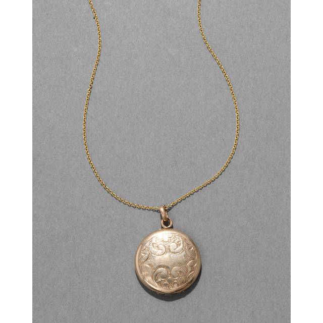 Alexis Bittar Antique 1800S 14K Filled Floral Etched Circle Locket Necklace in Gold | Statement Jewelry from Alexis Bittar (One Size)