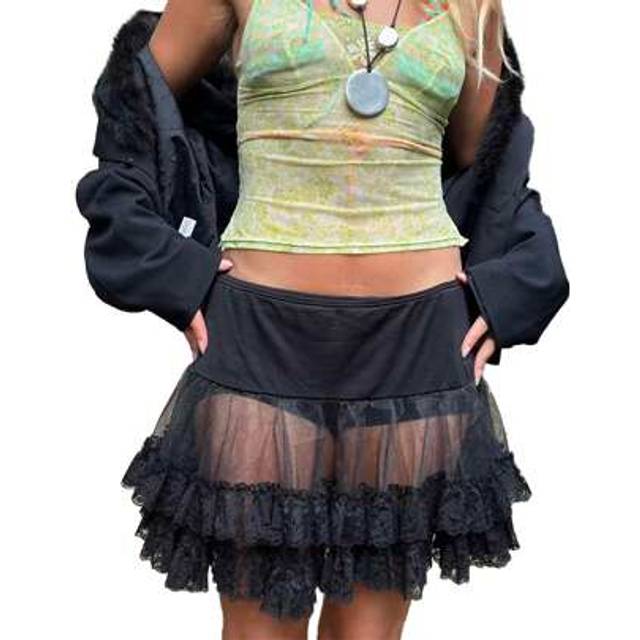 SHEIN Womens Lace Mesh Mini Skirt Low Rise See Through Layered Ruffle Skirt Casual Streetwear