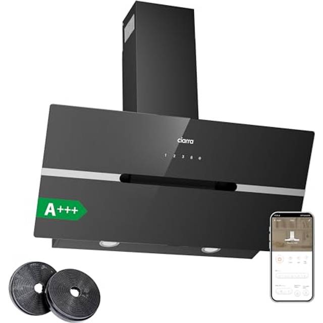 CIARRA CBCB9736F Angled Cooker Hood 90cm Head-Free Hood Recirculating & Ducting Wall Mounted Chimney Extractor Fan with Touch Control Panel 4 Speed