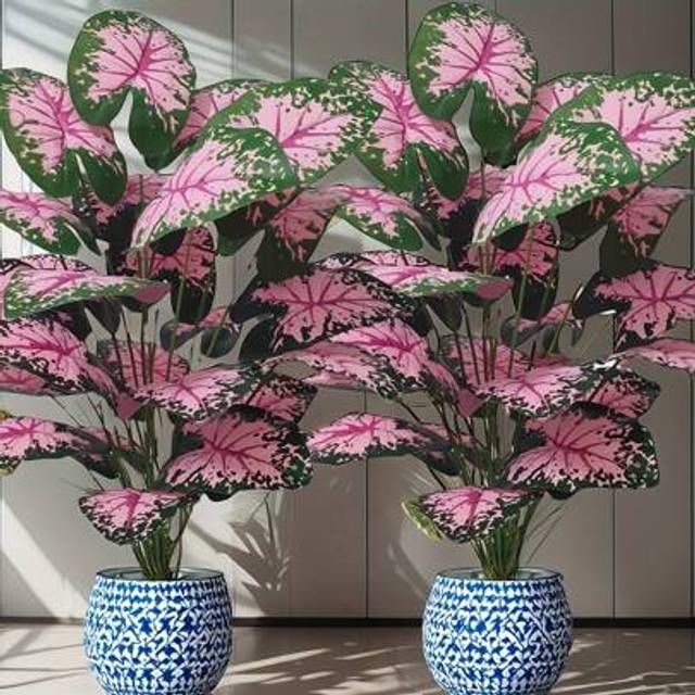 SHEIN 32inch Large Artificial Plants Pink, Big Faux Palm Tree Decor, Pink Leaf Potted Plants, Evergreen & Realistic Tall Tropical Plants, High Lifelike Plas
