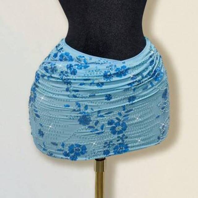 Sweetina Women&#39;s Sequin Embroidered Ruched Bodycon Mini Skirt,Club Outfits Women Sexy