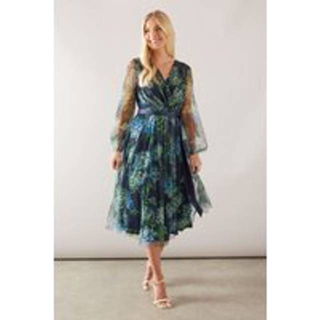 Wallis Navy Fit & Flare Dress Womens Occasion Dresses