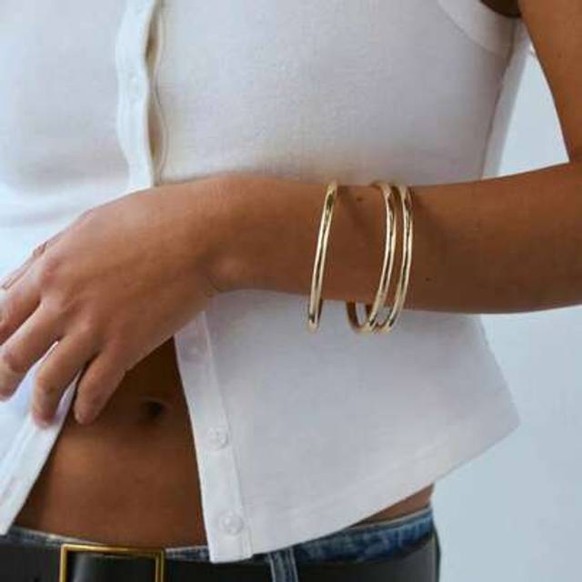 SHEIN 3 Pcs Iron Metal Tube Cuff Bangles Set Women Chunky Bracelets Stacked Chunky Bracelet Jewelry
