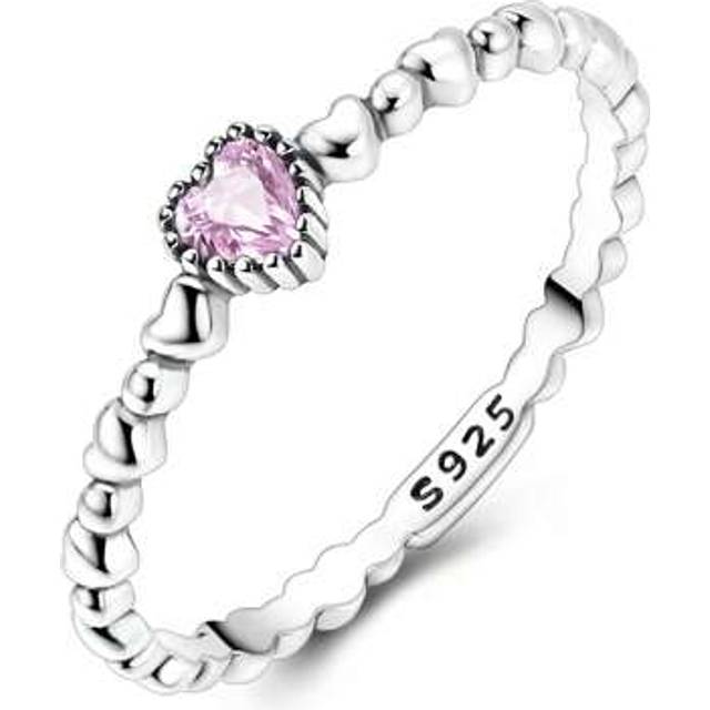 SHEIN 925 Sterling Silver Heart Ring Simple And Exquisite Style Inlaid Pink Zirconia Ring For Women Fine Jewelry Symbol Of Love And Protection, Gift For Her