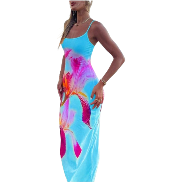 SHEIN Women&#39;s Knitted Positioning Print Beach Vacation Sexy Spaghetti Strap Dress