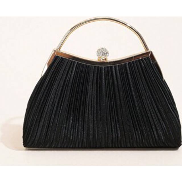 SHEIN 1 PC Ruched Evening Bag For Women, Elegant Pleated Kiss-Lock Closure Evening Bag,Shinny Metal Holder Frame Cross Body Clutch Bag