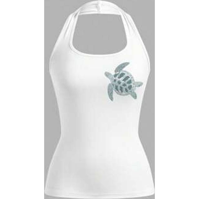 SHEIN Women&#39;s Casual Simple White Turtleneck Tank Top With Sea Turtle Print, Suitable For Summer White Tank Top Tank Tops Women Graphic Summer Tops Women Ta