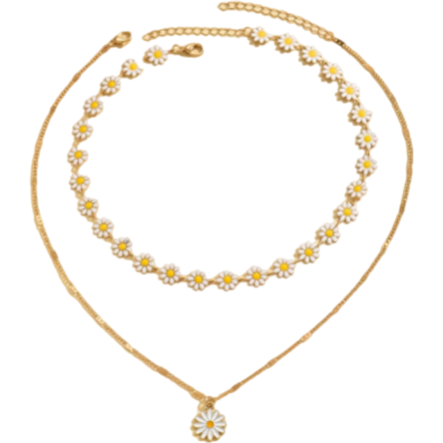 SHEIN 2pcs/Set Hand-Made Daisy Flower Necklace, Fashion Classic Chain Choker Necklace, Suitable For Daily, Travel, Vacation, Street Wear, And Photo Shoot. C