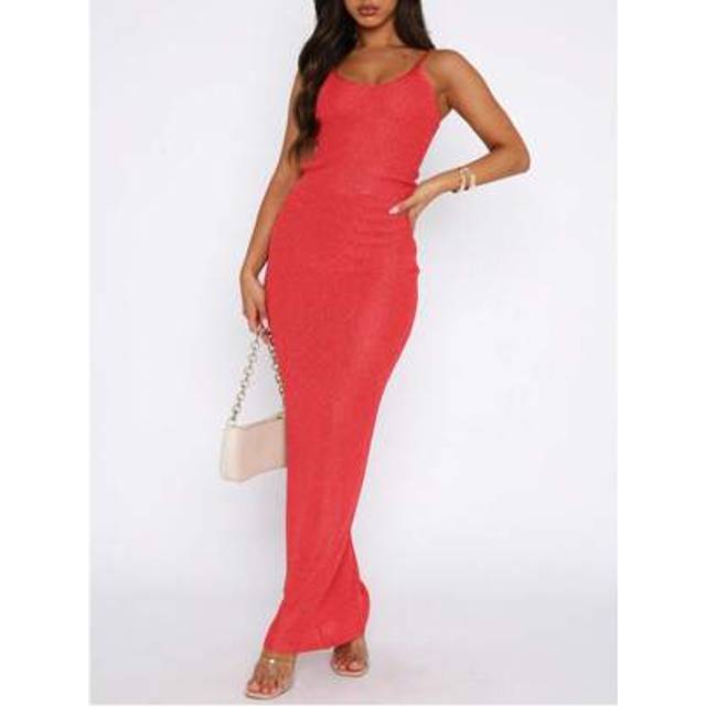 SHEIN Women Elegant Sparkly Sequin Spaghetti Strap Knitted Dress Scoop Neck Backless  Back Long Bodycon Party Dress For Party Club Holiday