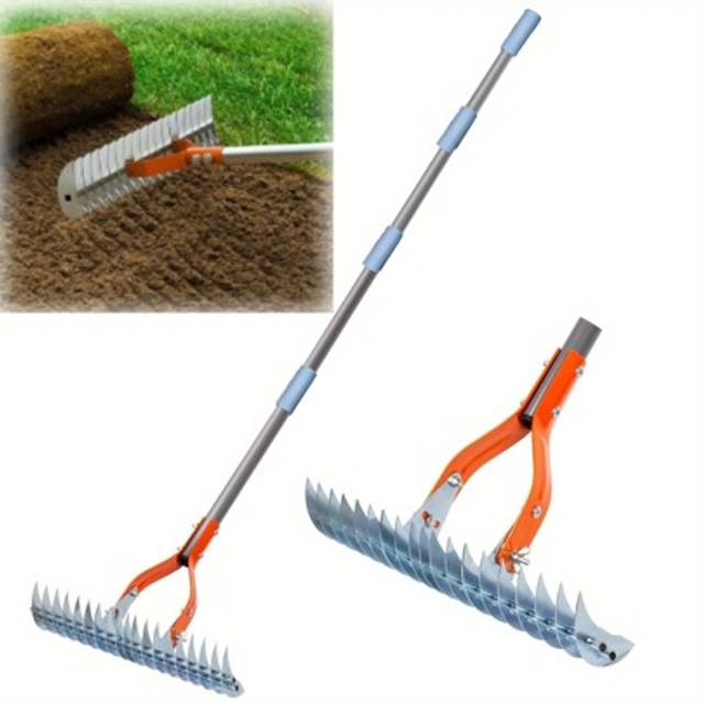 SHEIN Lawn Thatching Rake Dethatcher Rake Robust Dethatcher Rake For Cleaning Dead Grass, Yard Garden Soil Rake